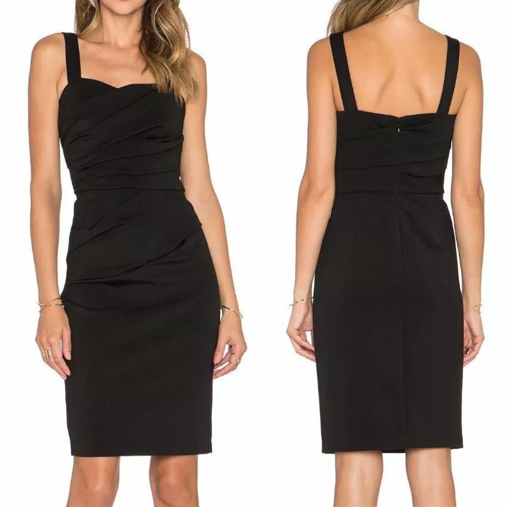 Trina Turk Peyton Black Ruched Sleeveless Fitted Sheath Cocktail Mini Dress